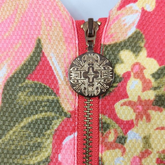 Tracy Feith Hawaiian Hibicus Orange Floral Boho V-neck Shift Dress - Picture 7 of 12